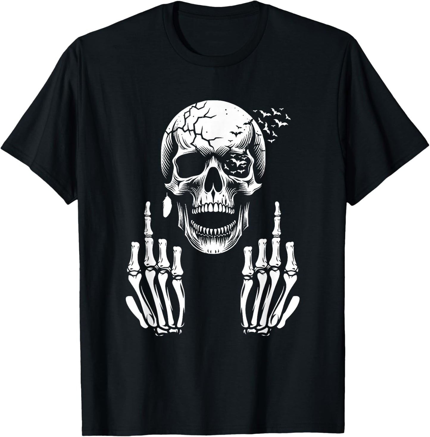 Funny Adult Skull Skeleton Middle Finger F You , Black, S T-Shirt - T-Shirt | Black