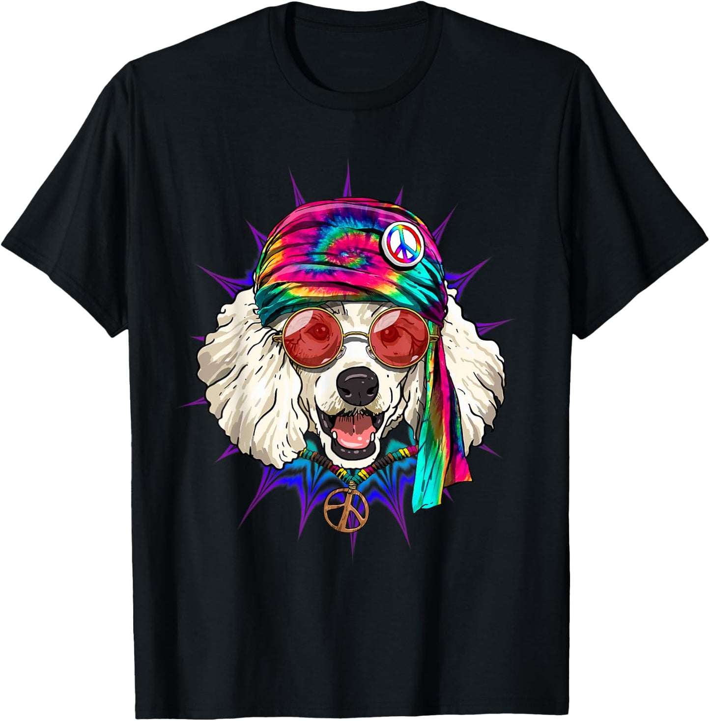 Tie Dye Hippie Poodle Hippiness Peace Love Dog T-Shirt - T-Shirt | Black