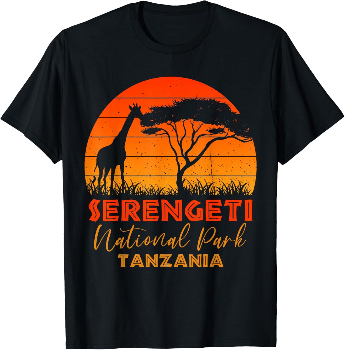 Serengeti National Park Tanzania Giraffe Safari Retro T-Shirt - T-Shirt | Black
