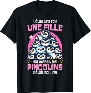 Penguin Was Once Upon a Time Woman Girl Loves Penguins , Black, S T-Shirt - T-Shirt | Black