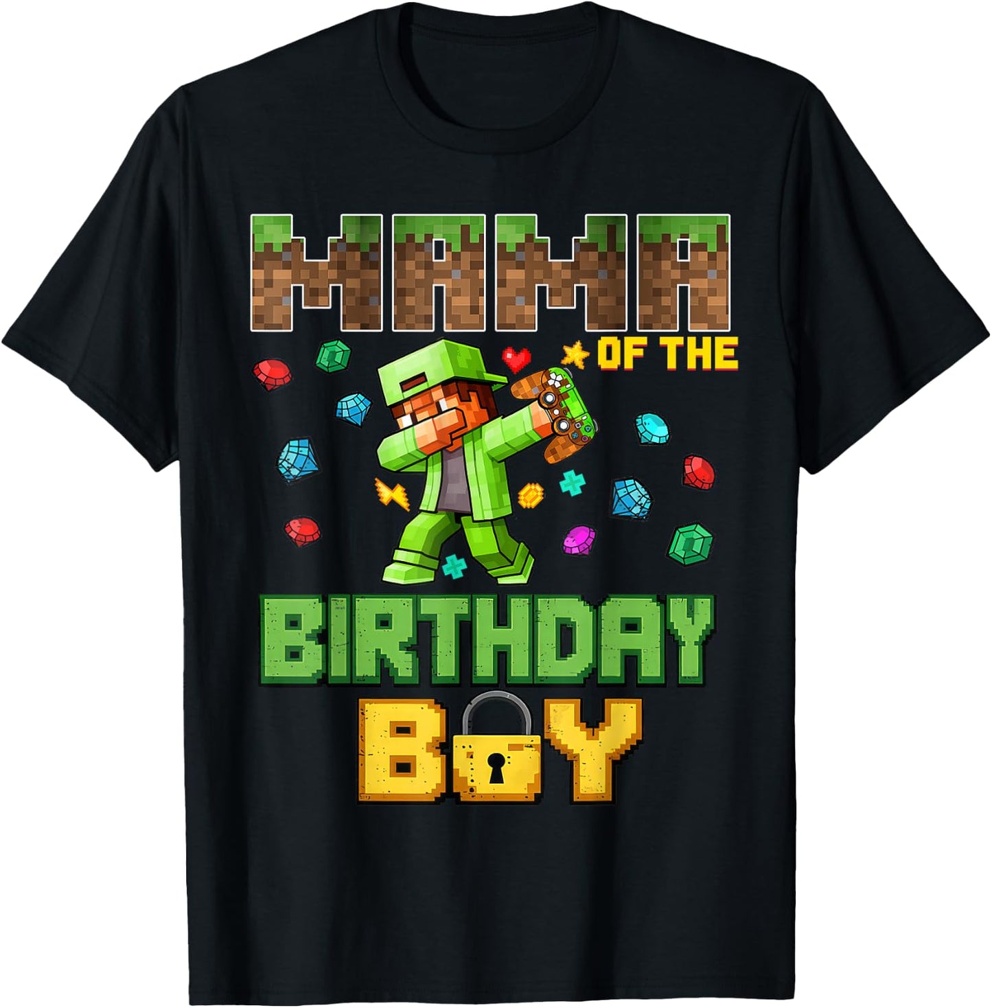Mom Mama of The Birthday Boy Video Gamer Pixel Dab Number T-Shirt - T-Shirt | Black