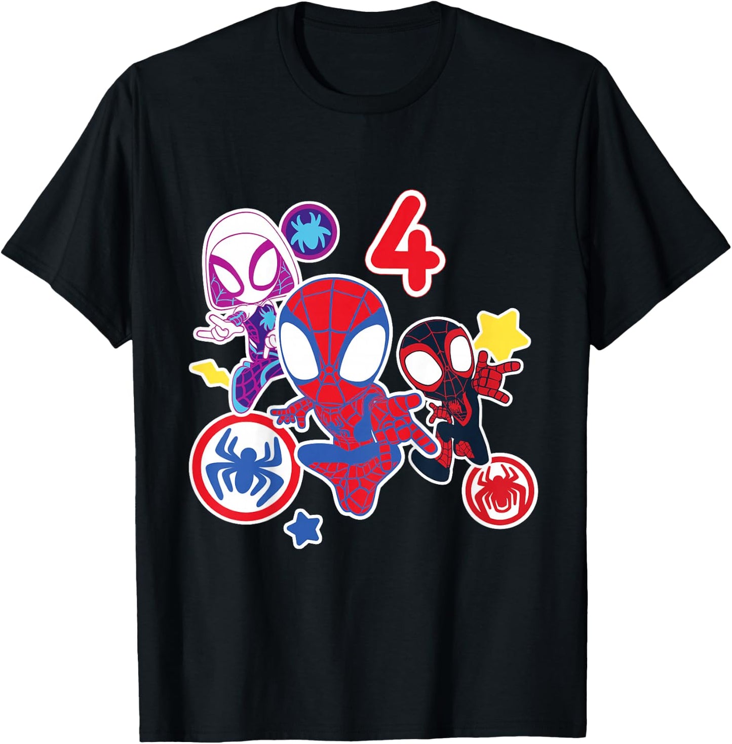 Children's Marvel Spidey and His Amazing Friends 4 Year Old Birthday , black T-Shirt - T-Shirt | Black