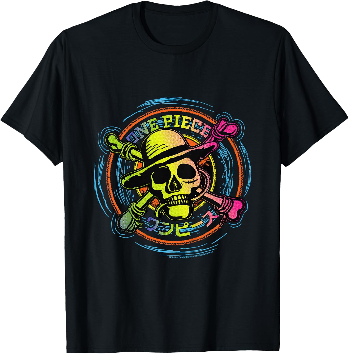 Kinder One Piece Anime Strohhut Piraten Farbe Logo Kanji Kids T-Shirt - T-Shirt | Black