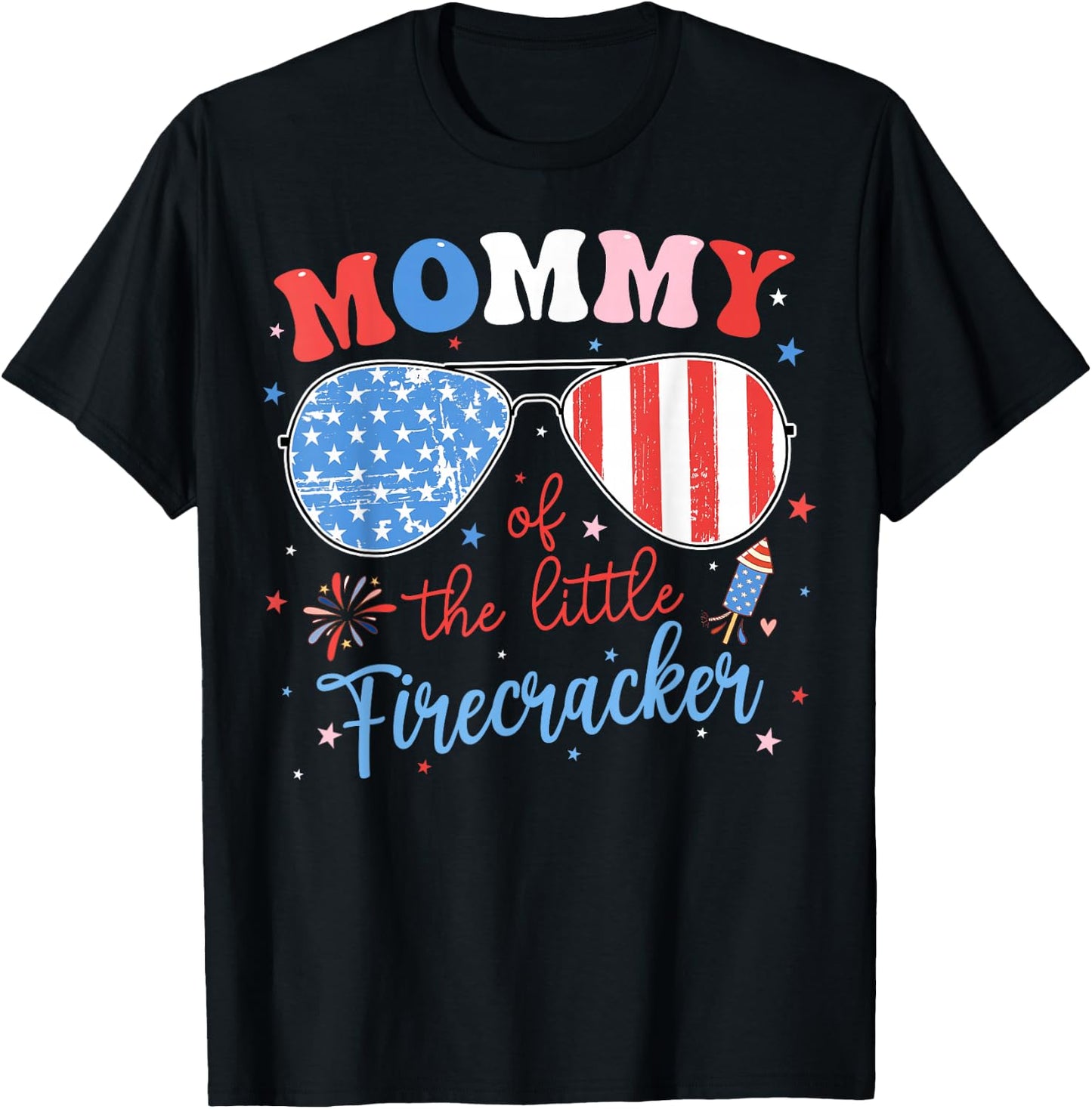Mommy of The Little Firecracker 4th of July Birthday Family T-Shirt - T-Shirt | Black