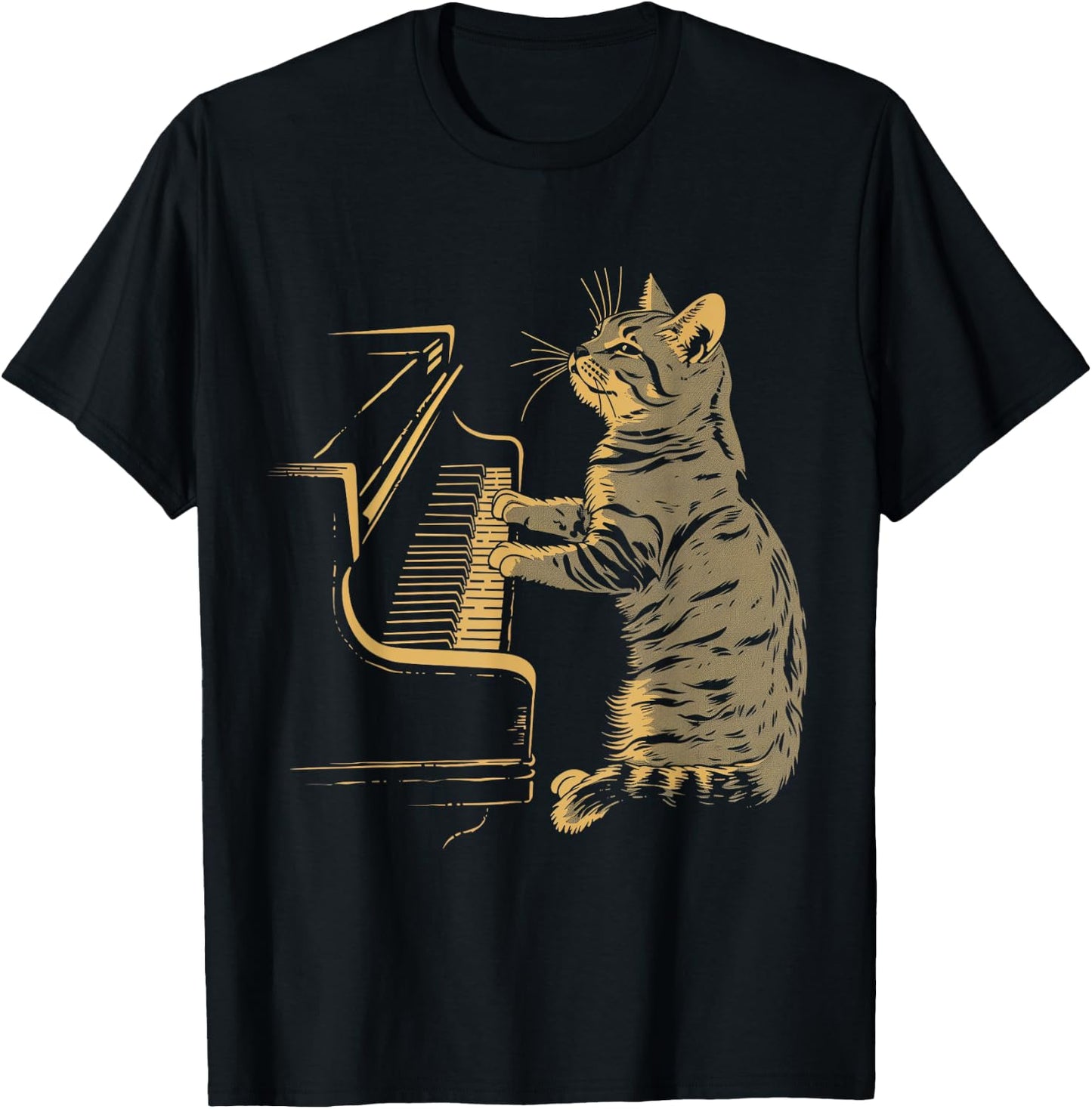 Klavier Katze Lustige Klassische Musik Noten Orchester Pianist T-Shirt - T-Shirt | Black