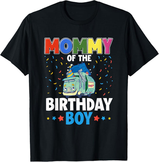Mommy of The Birthday Boy Garbage Truck Birthday Family T-Shirt - T-Shirt | Black