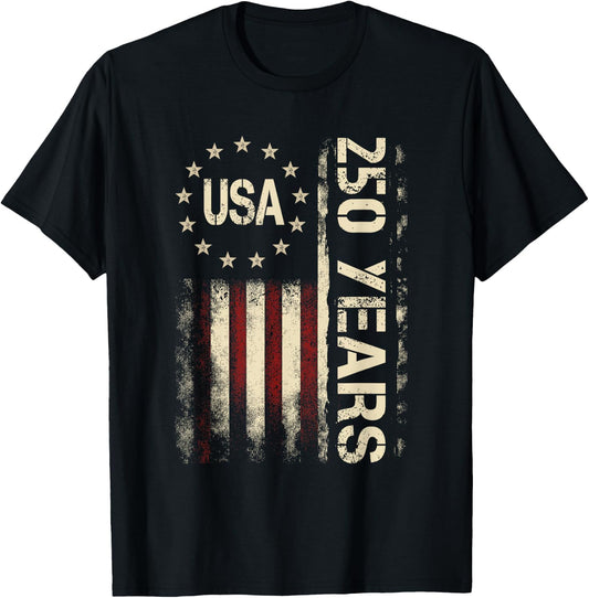 250 Years American 250th Anniversary 1776-2026 4th of July T-Shirt - T-Shirt | Black