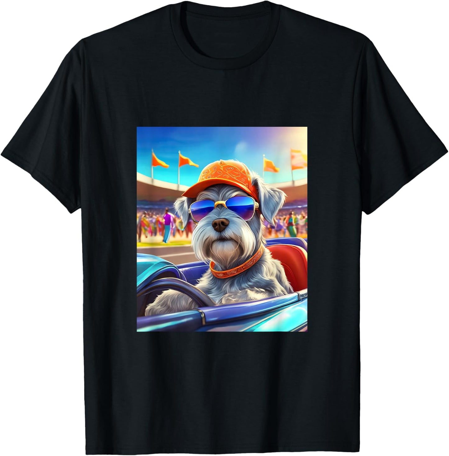 Mini Schnauzer Dog Driving Sports Race Car T-Shirt - T-Shirt | Black