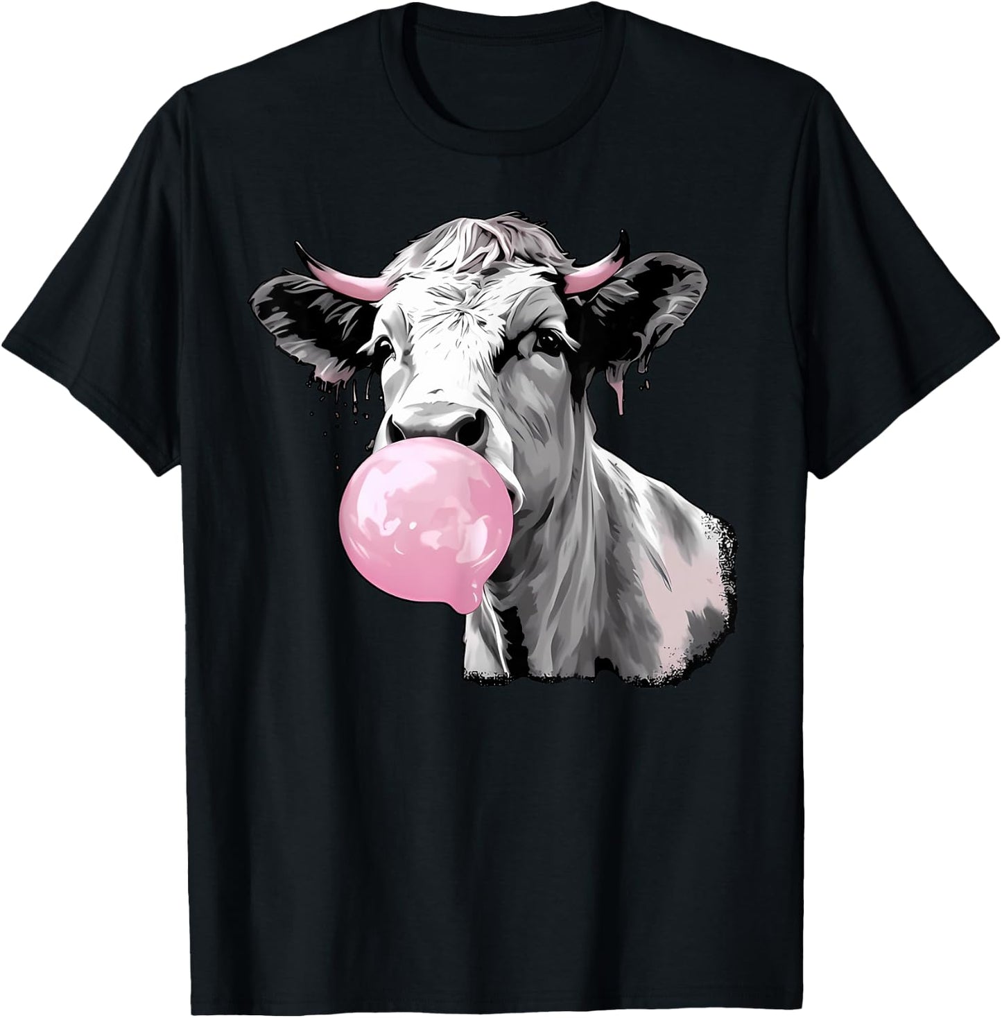 Cow Blowing Bubble Gum Cow Lovers Owners Farmers T-Shirt - T-Shirt | Black