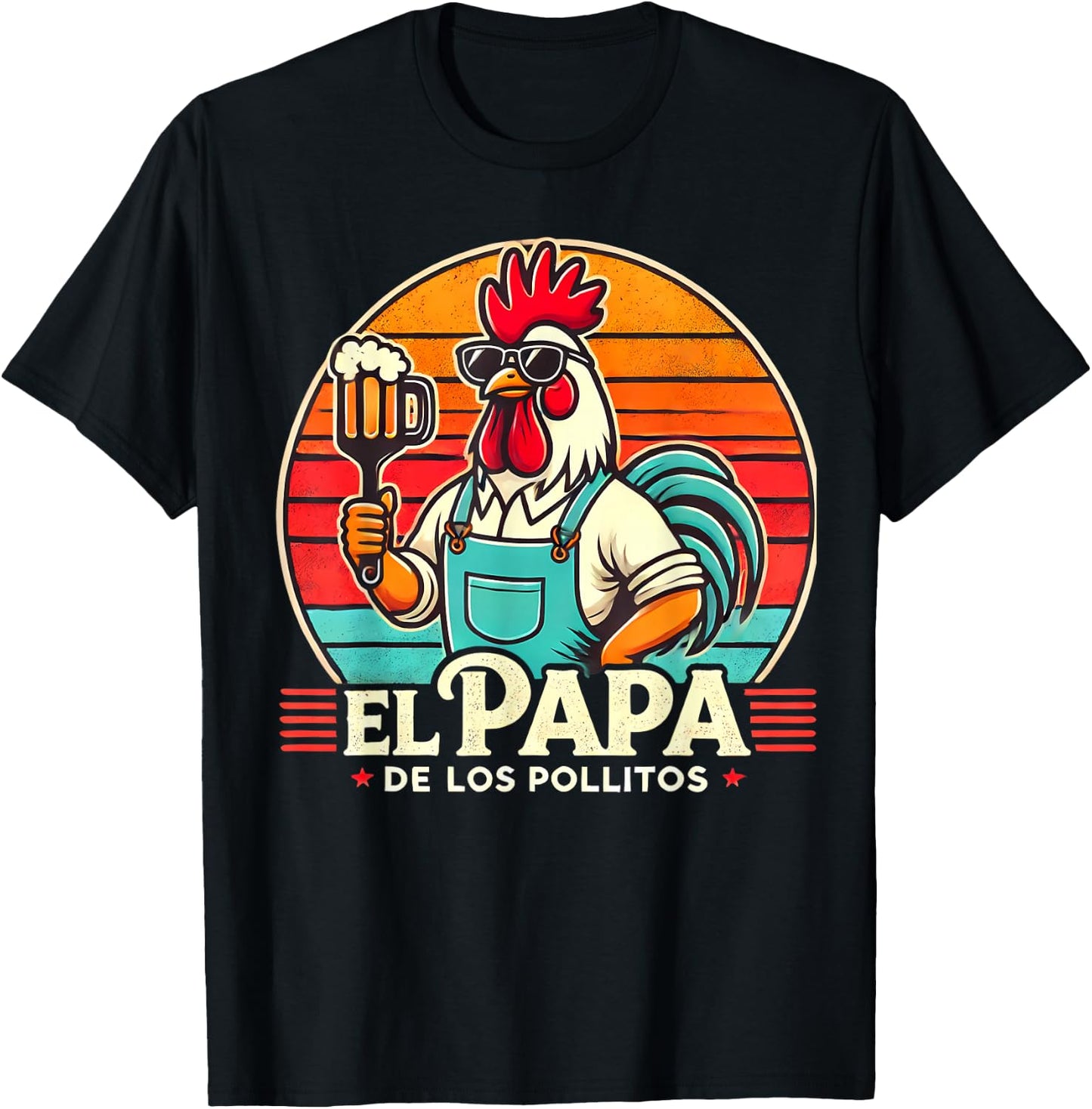 El Papa de lo pollitos funny Rooster Spanish Dia del Padre T-Shirt - T-Shirt | Black