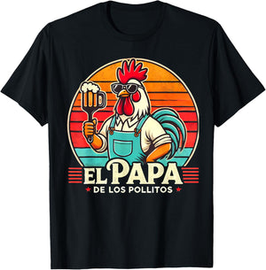 El Papa de lo pollitos funny Rooster Spanish Dia del Padre T-Shirt - T-Shirt | Black