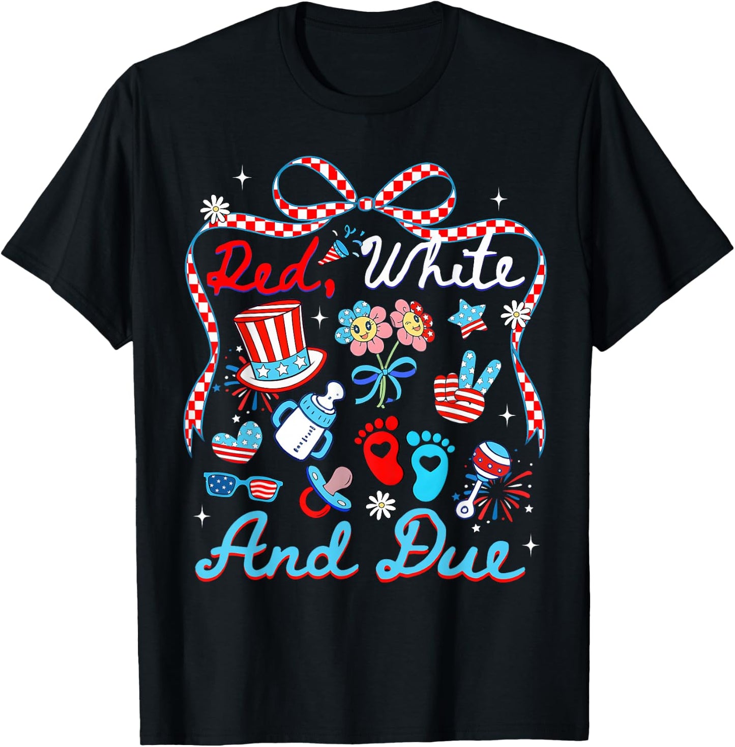 Cute Coquette Bow Pregnancy Reveal Red White Women T-Shirt - T-Shirt | Black