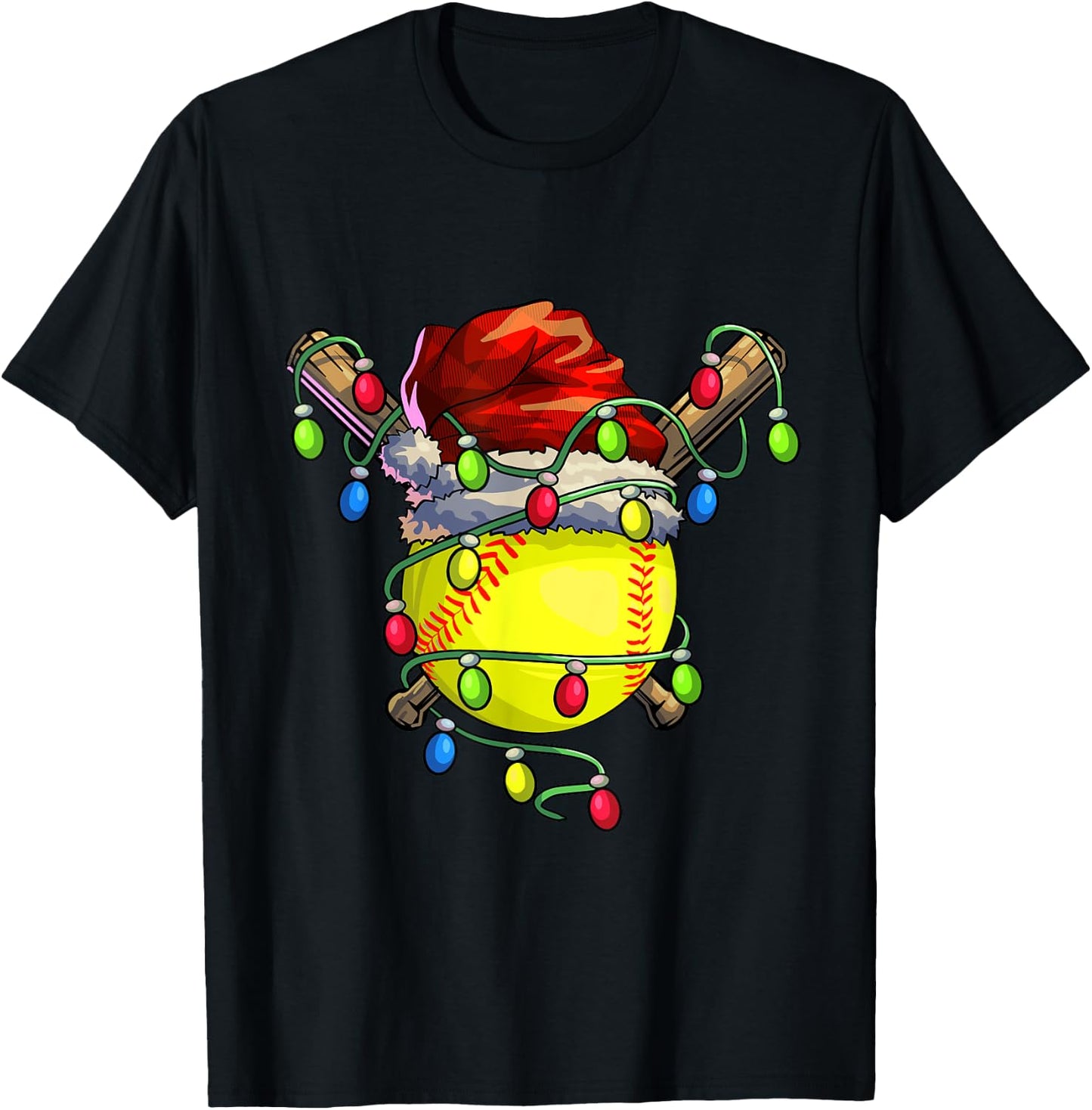Christmas Softball Xmas Christmas Lights Softball Player T-Shirt - T-Shirt | Black