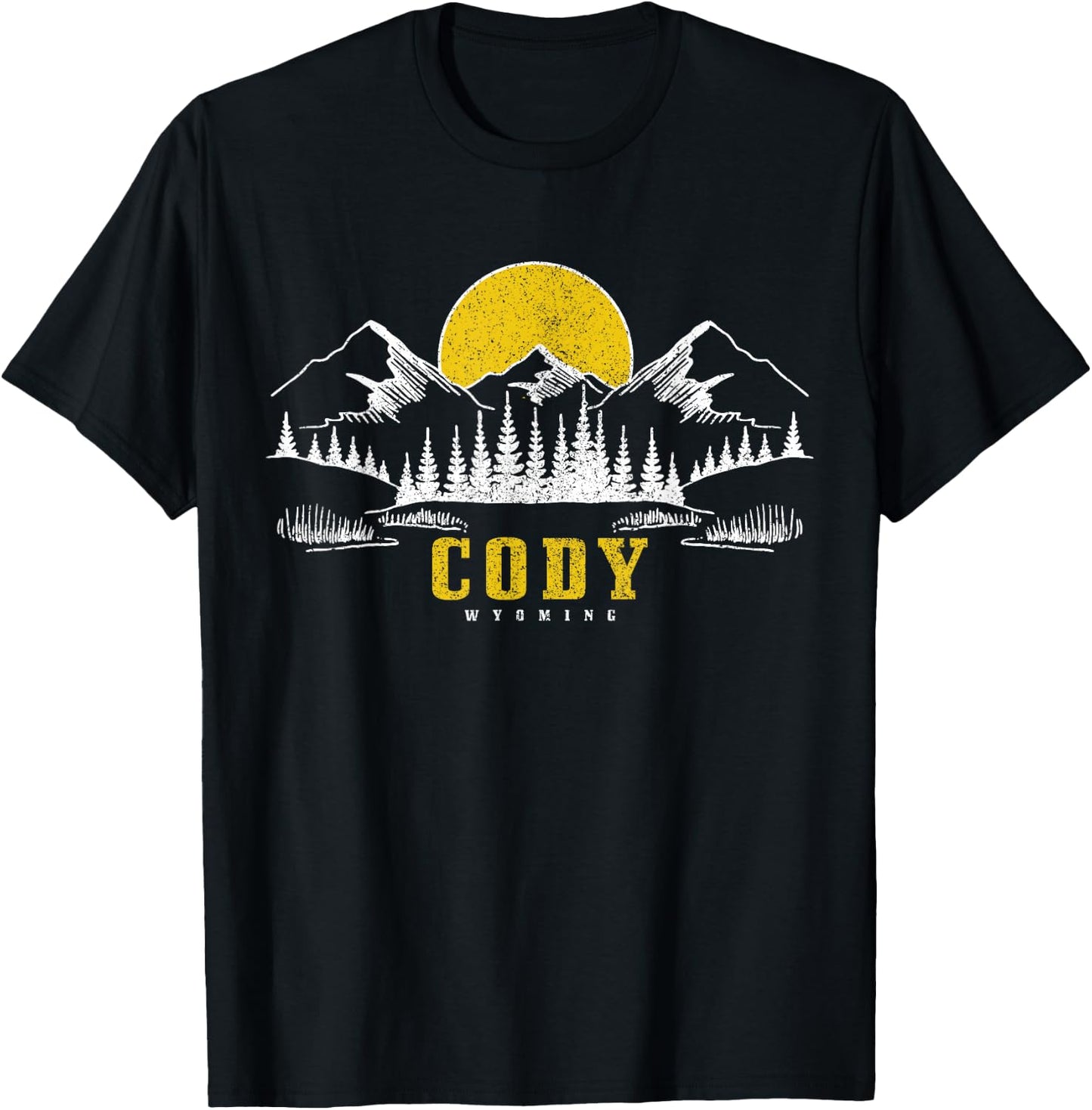 Cody Wyoming Vintage Mountains Sunset Hiking Camping Nature T-Shirt - T-Shirt | Black