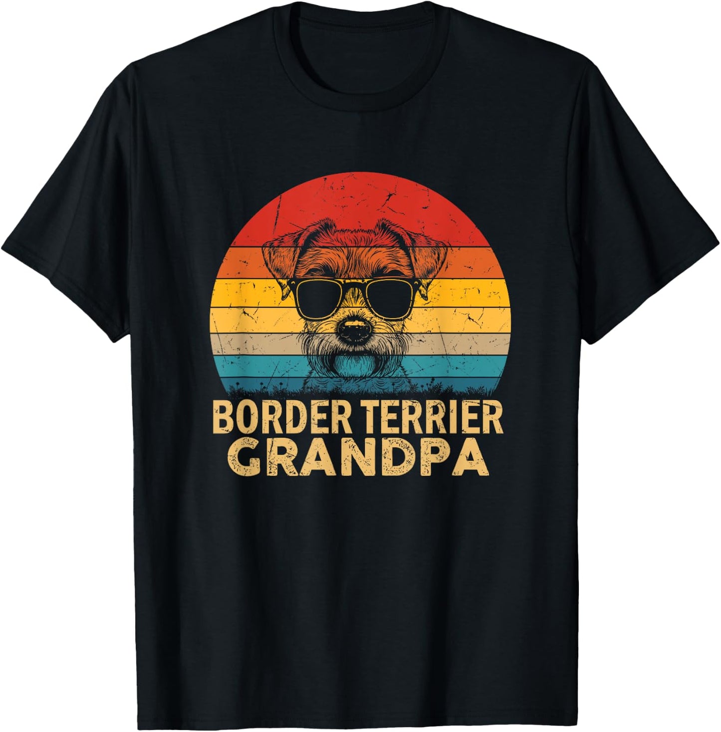 Vintage Retro Border Terrier Grandpa Dog Paw Dad Fathers Day T-Shirt - T-Shirt | Black
