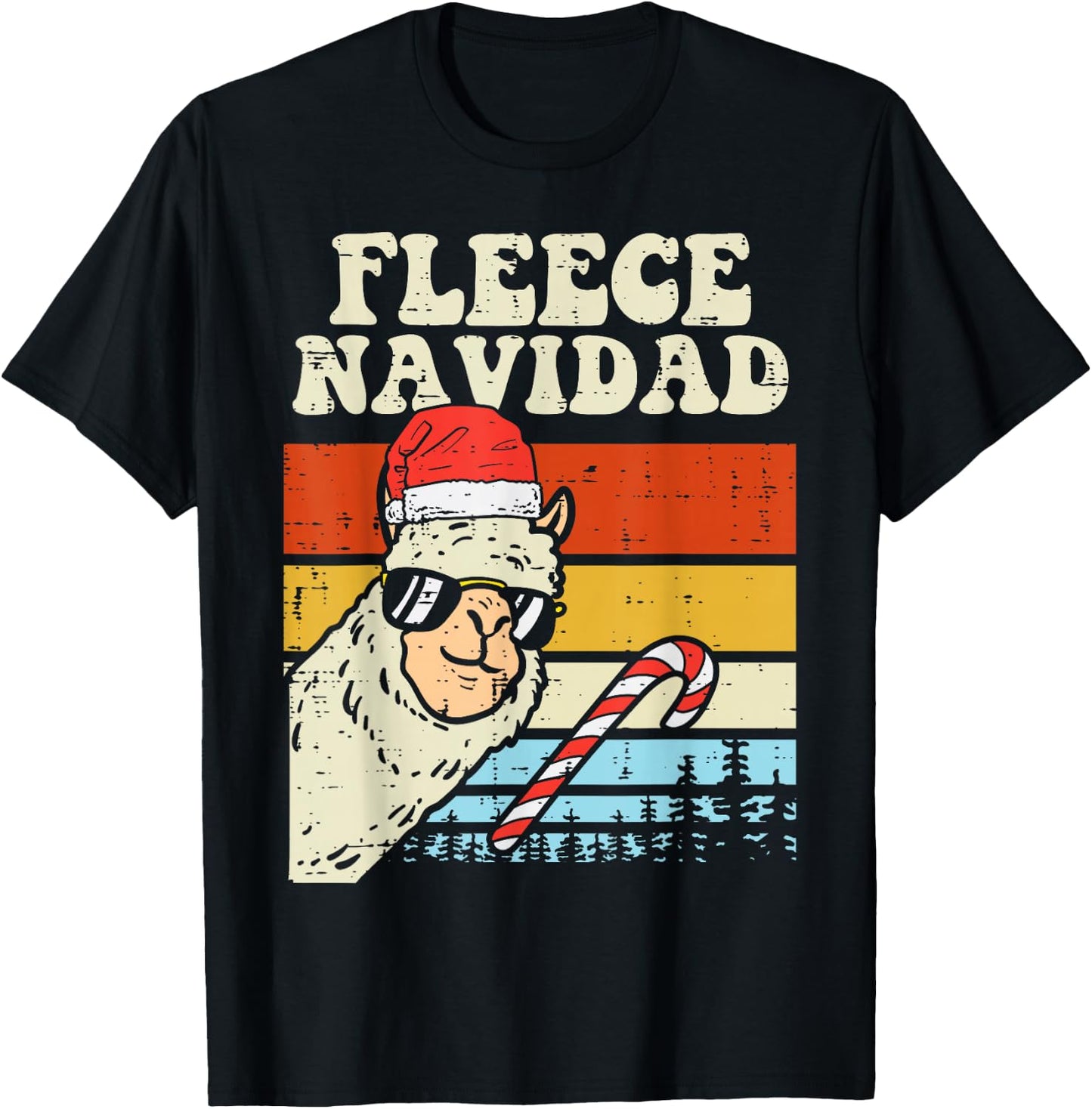 Santa Llama Fleece Navidad Alpaca Christmas Xmas T-Shirt - T-Shirt | Black