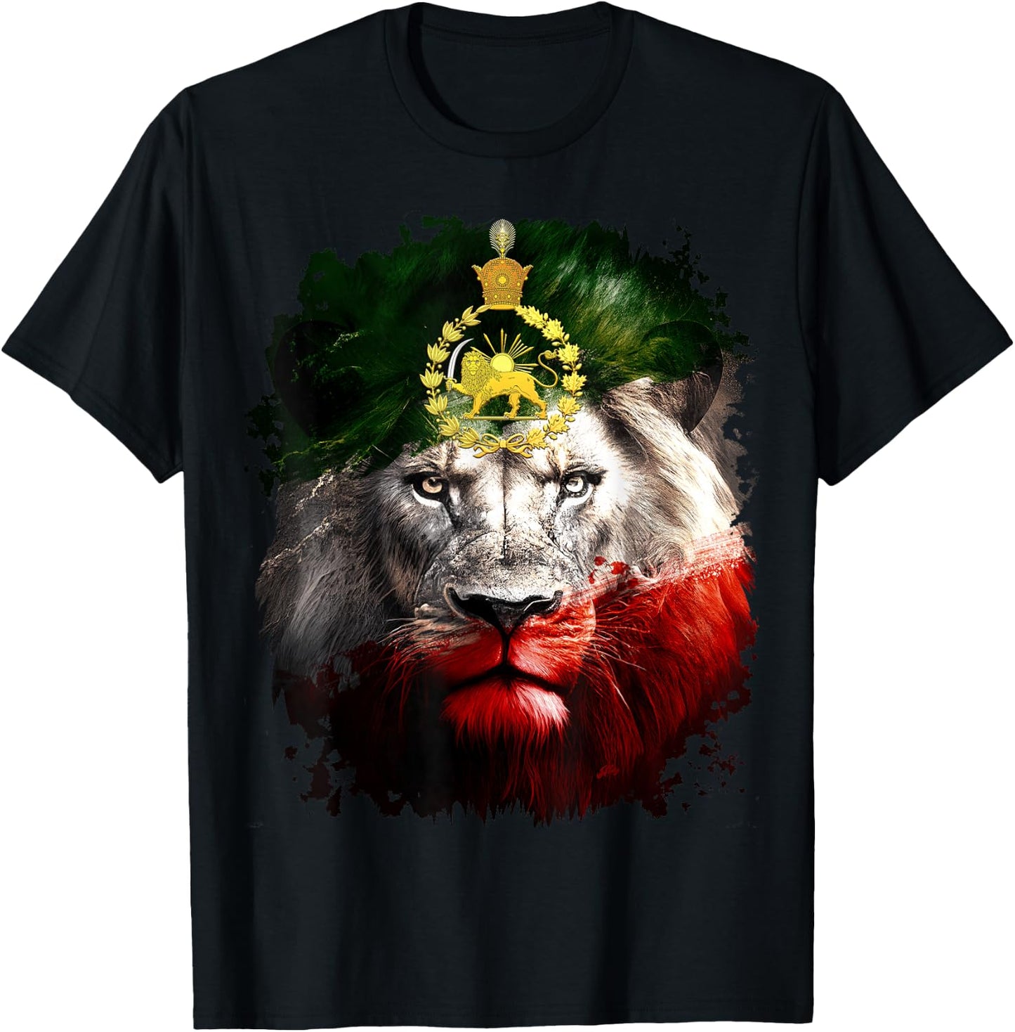 Iranian Flag Gold Lion Head T-Shirt - T-Shirt | Black