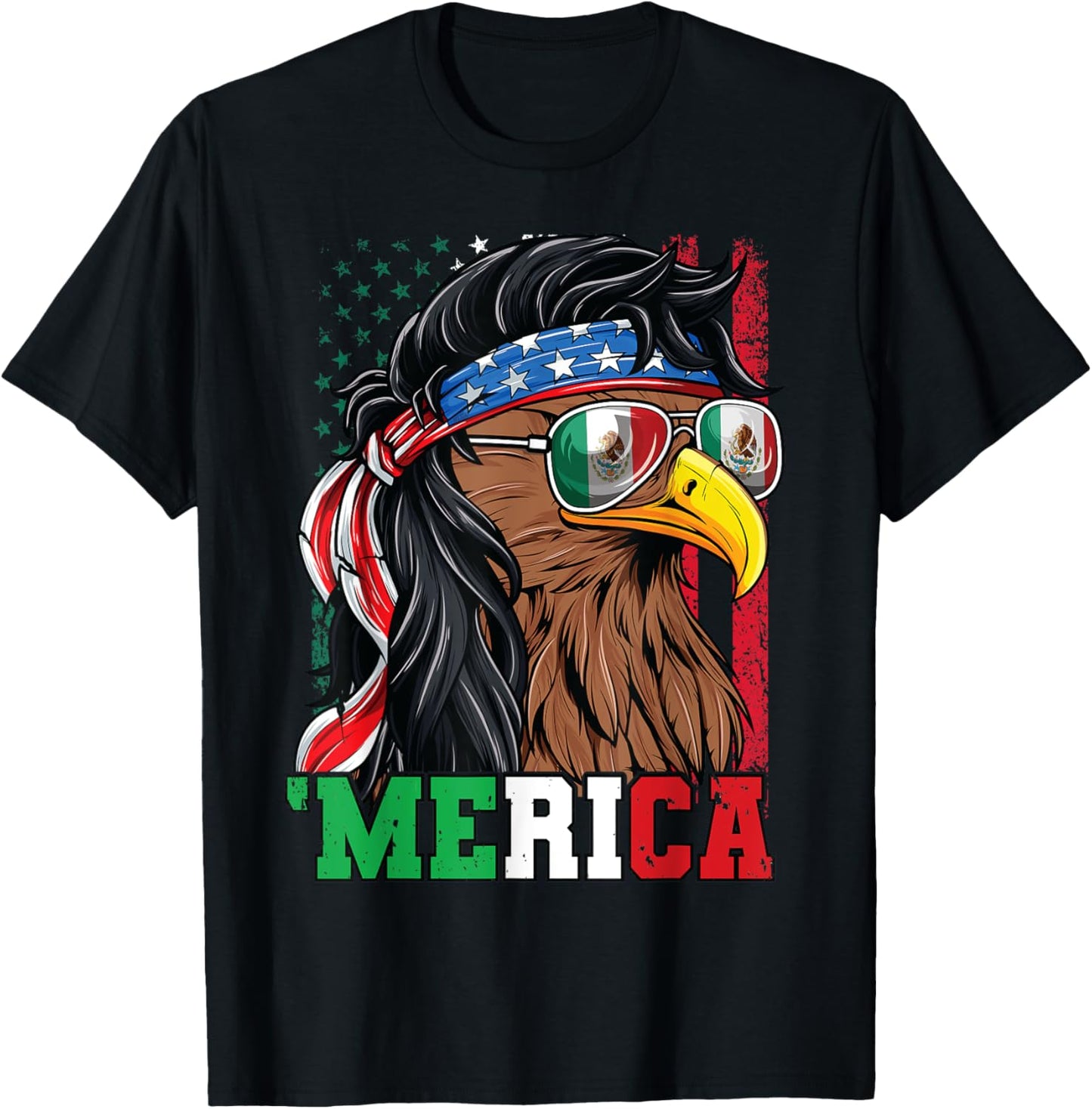 Mexican American Shirt 4th of July Mexican Merica Eagle T-Shirt - T-Shirt | Black