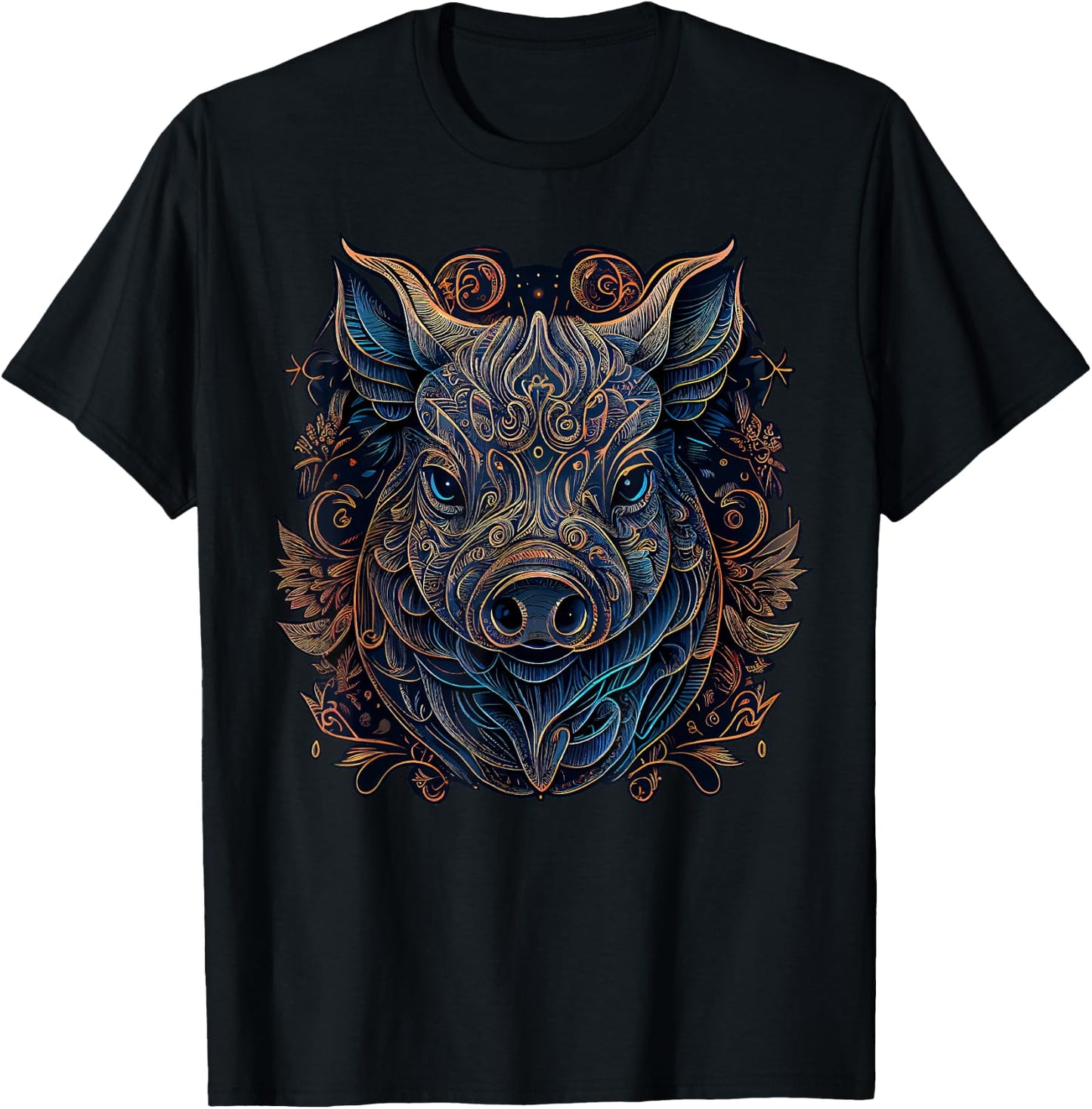 Chinese Zodiac Symbol Boar Animal Pig Astrology , Kids, -Adults, Short Sleeve, Black, Small, Classic Fit, Modern, Graphic, T Back, Cotton 60%, Polyester 40% T-Shirt - T-Shirt | Black