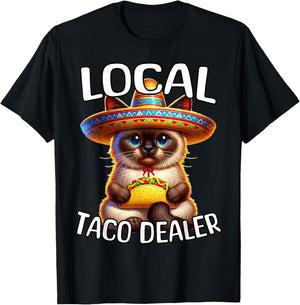Funny Siamese Cat Local Taco Dealer Cinco De Mayo Cats T-Shirt - T-Shirt | Black