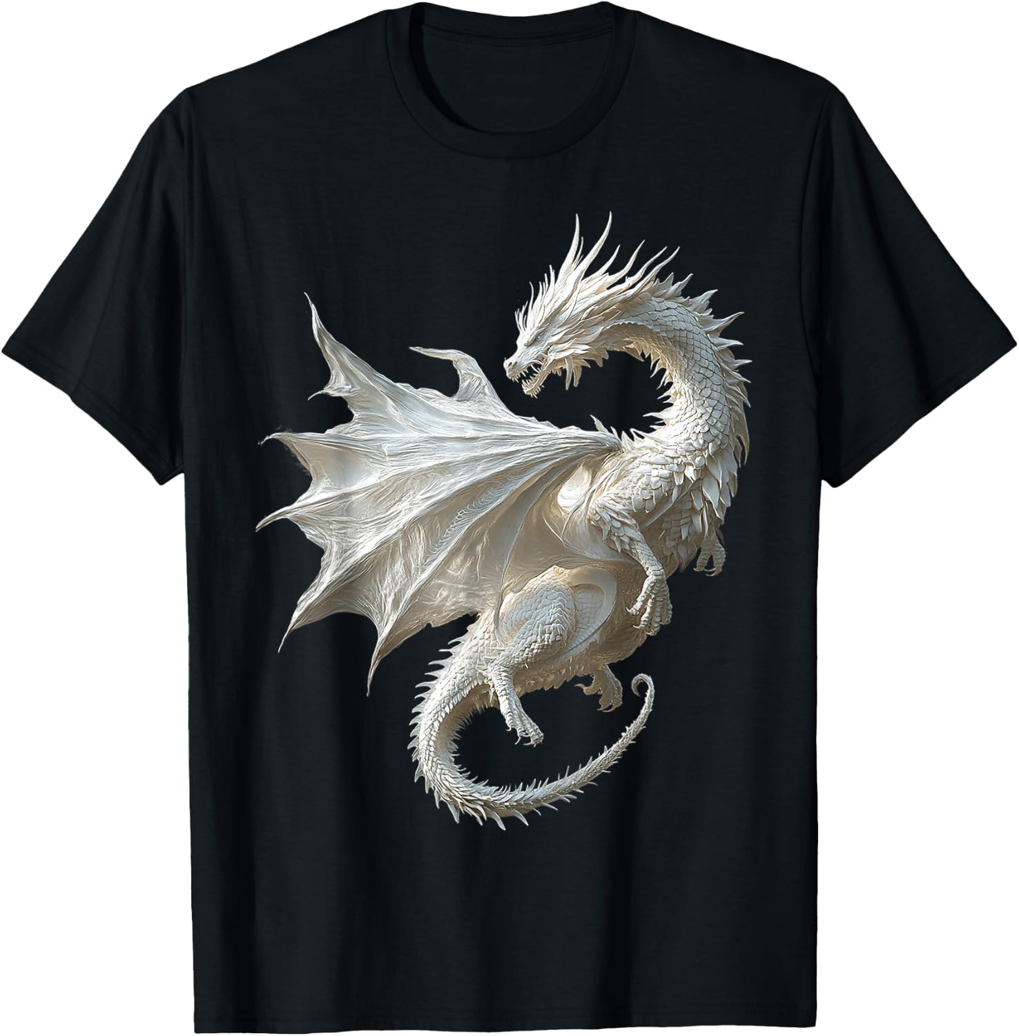 Mythical illustration of the white dragon , Black, S T-Shirt - T-Shirt | Black