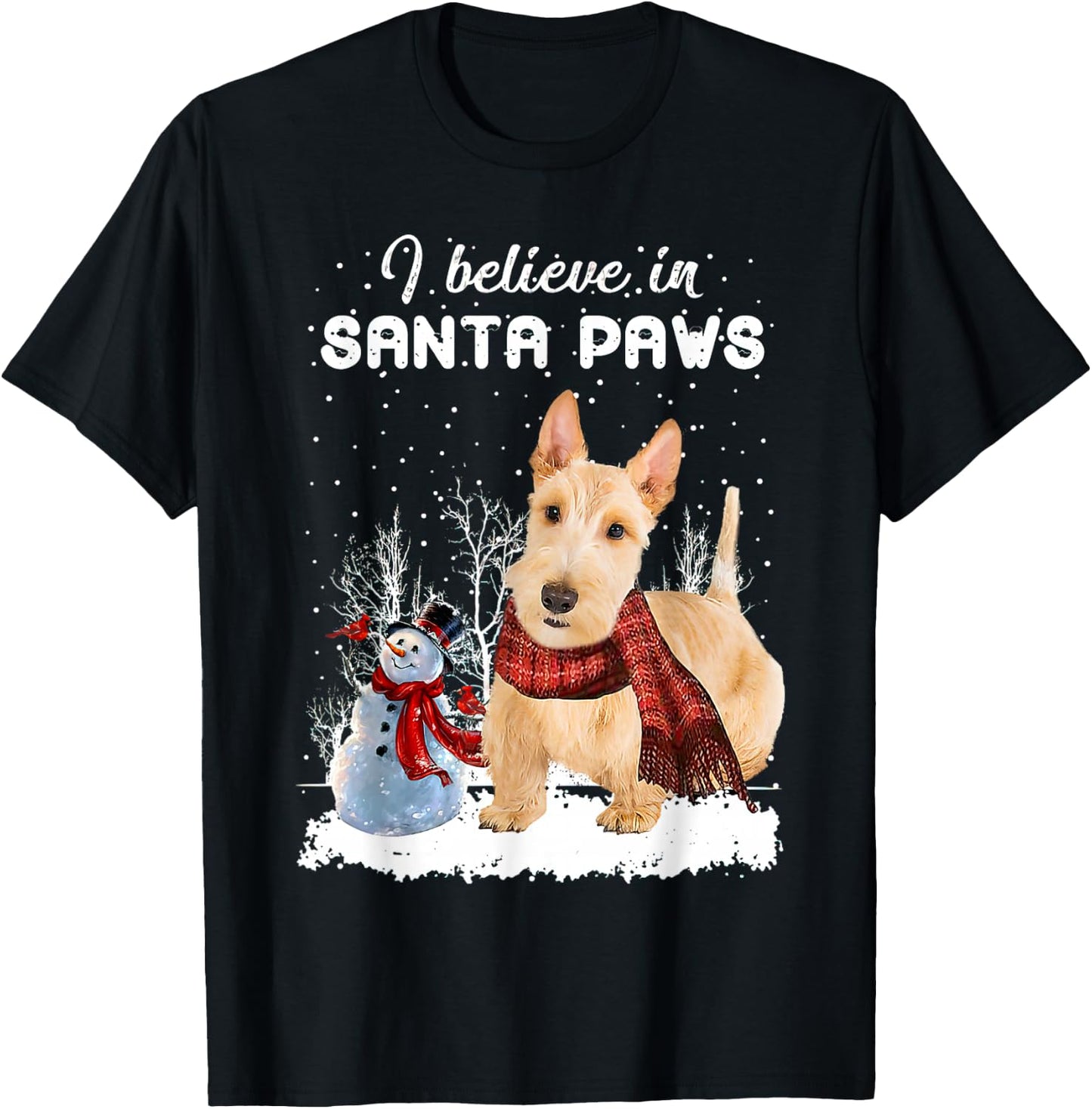 Cute Scottish Terrier Dog Christmas Snowman Christmas Pajama T-Shirt - T-Shirt | Black