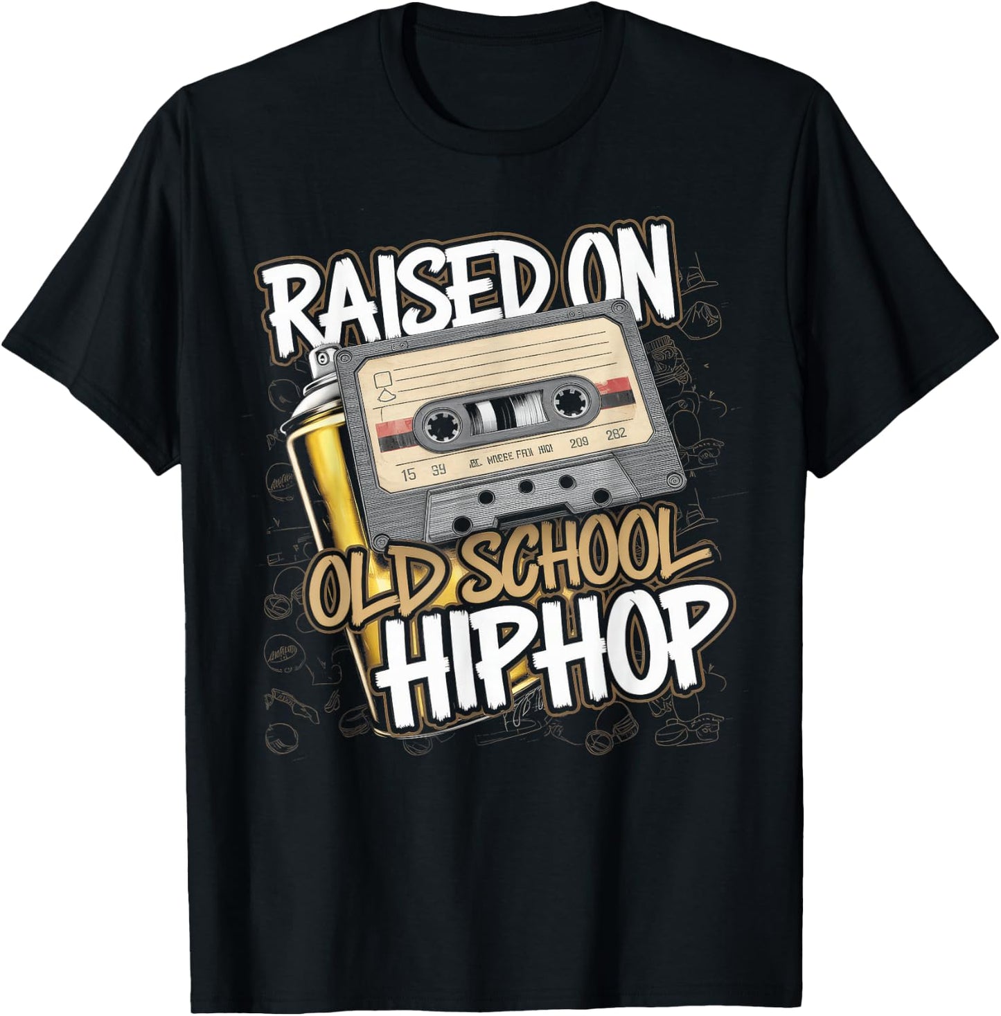 Raised ON Old School Hip HOP Cassette Graffiti Rap T-Shirt - T-Shirt | Black