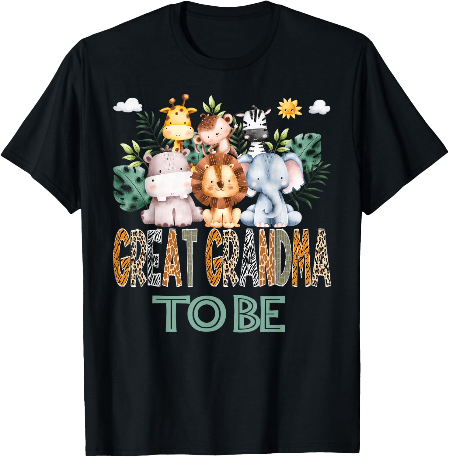 Soon To Be Great Grandma Jungle Animal Safari Gender Reveal T-Shirt - T-Shirt | Black