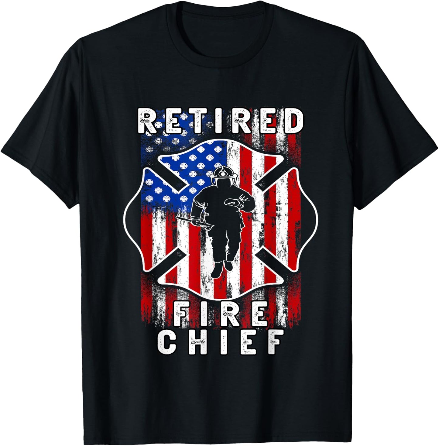 USA flag Retired Fire Chief Firefighter Rank Retirement T-Shirt - T-Shirt | Black