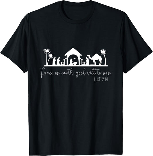 Peace On Earth Good Will To Men Luke 2:14 Christmas Jesus T-Shirt - T-Shirt | Black
