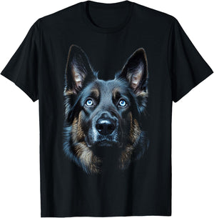 German Shepherd Dog Motif Pet Blue Eyes German Shepherd T-Shirt - T-Shirt | Black