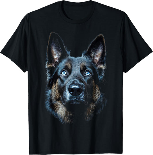 German Shepherd Dog Motif Pet Blue Eyes German Shepherd T-Shirt - T-Shirt | Black
