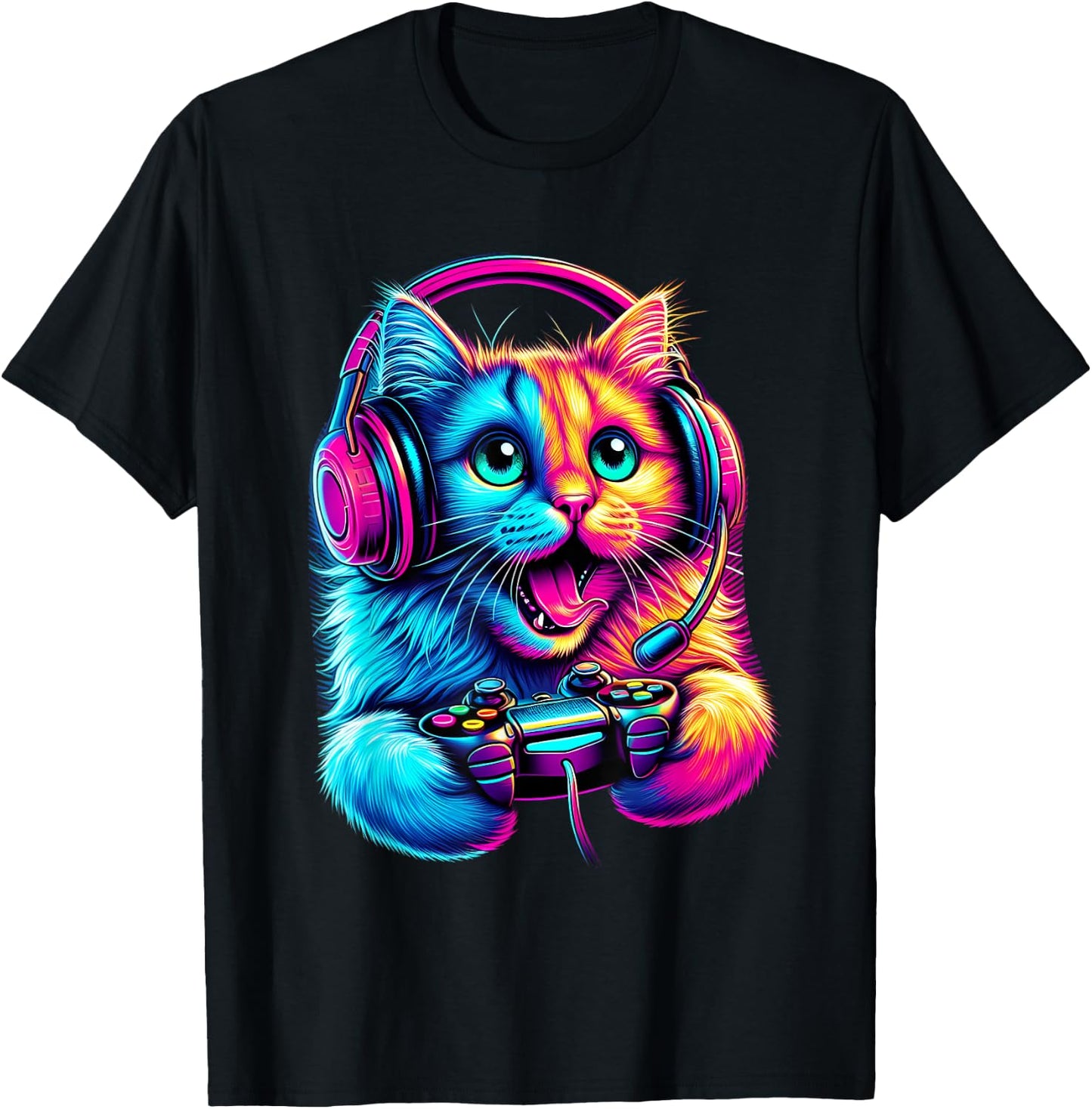 Cat Gaming Kitten Video Game Lover Nerd Gamer Kids T-Shirt - T-Shirt | Black