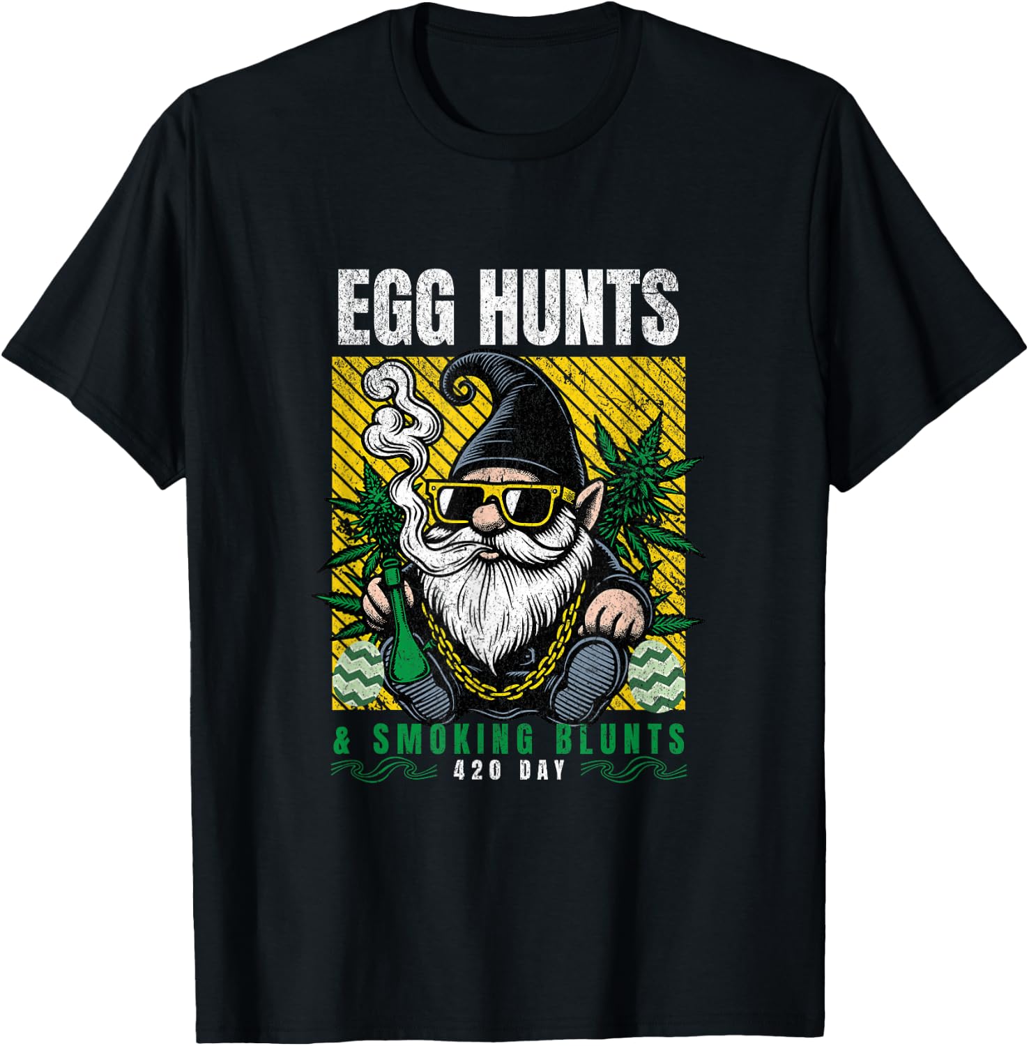 Stoned Easter Gnome With Joint 4/20 Marijuana Easter 420 Day T-Shirt - T-Shirt | Black