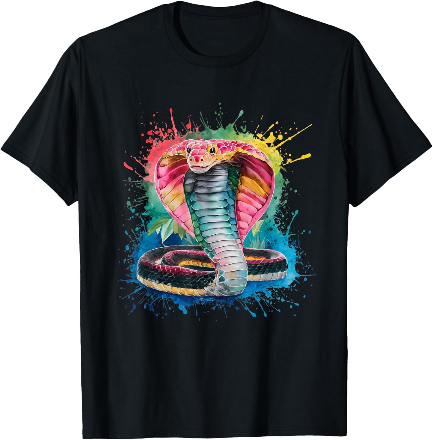 Cobra Men's Women's Colourful Watercolour Cobra T-Shirt - T-Shirt | Black