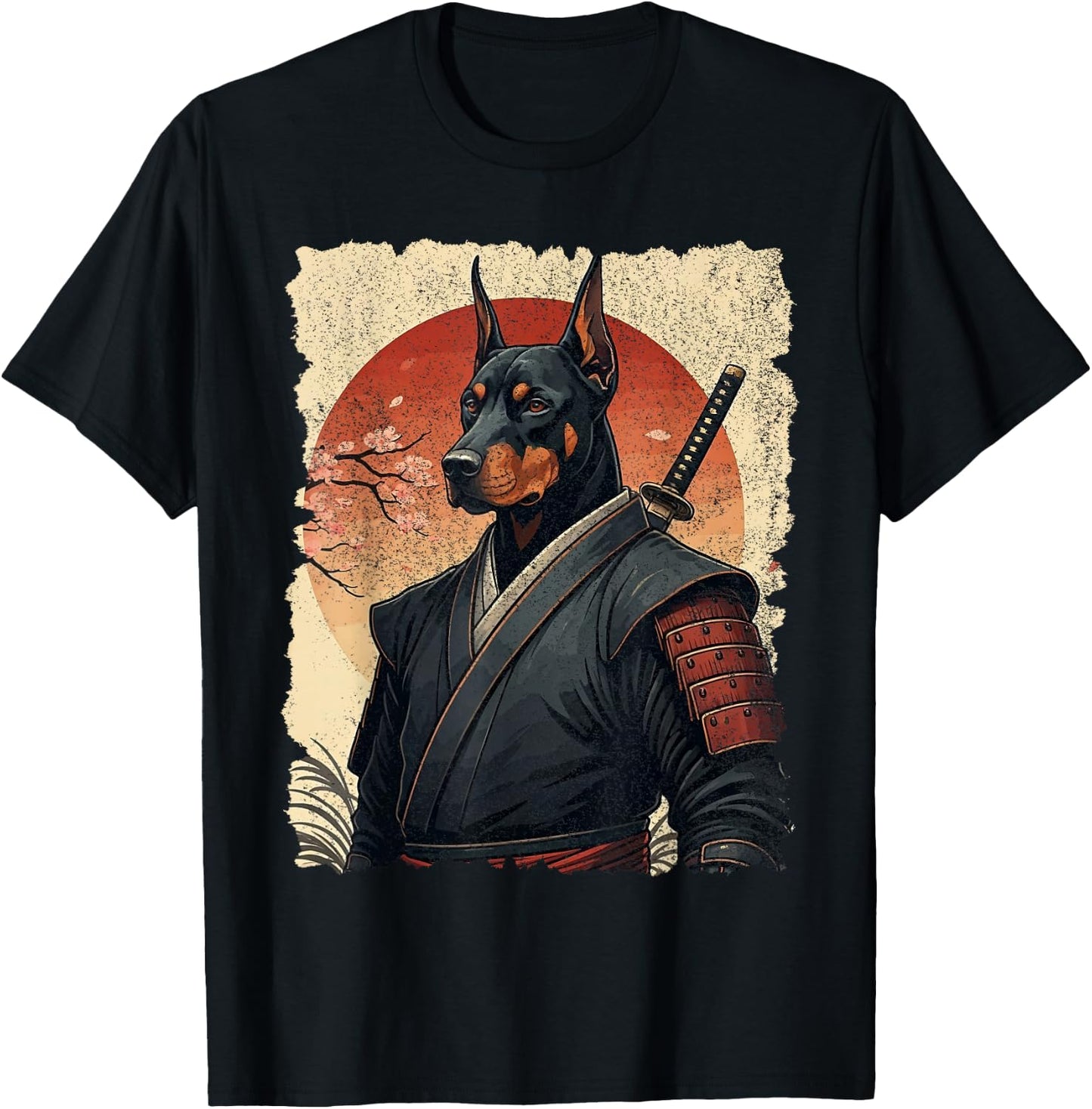 Ninja Doberman Samurai Warrior Katana Japanese Art T-Shirt - T-Shirt | Black