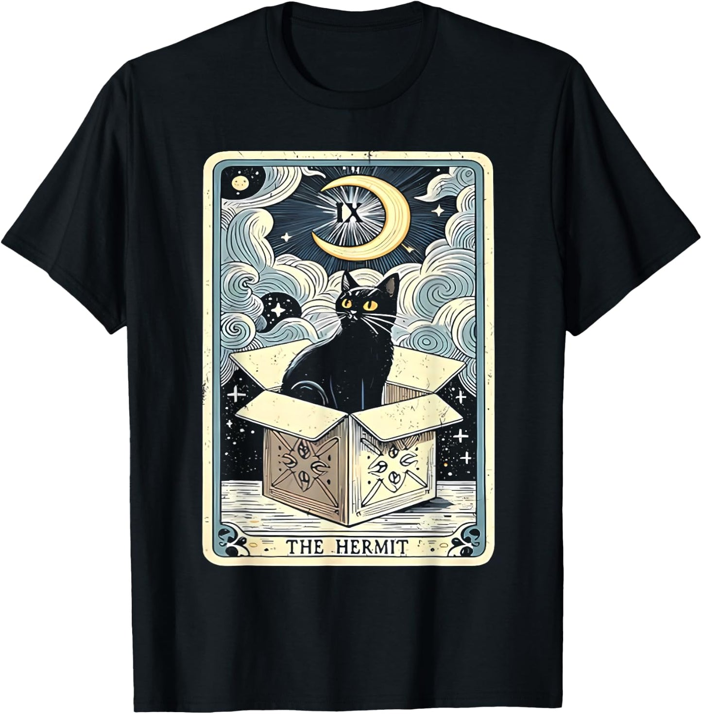 Black Cat The Hermit Tarot Card Women T-Shirt - T-Shirt | Black