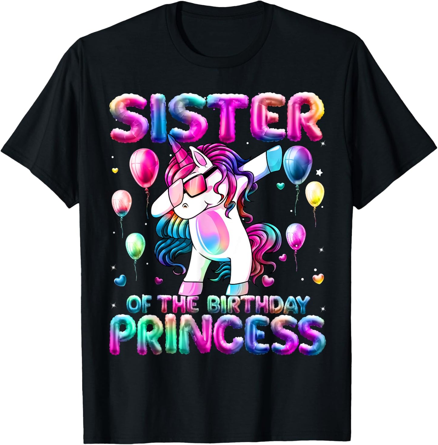 Sister of the Birthday Princess Girl Dabbing Unicorn Sister T-Shirt - T-Shirt | Black