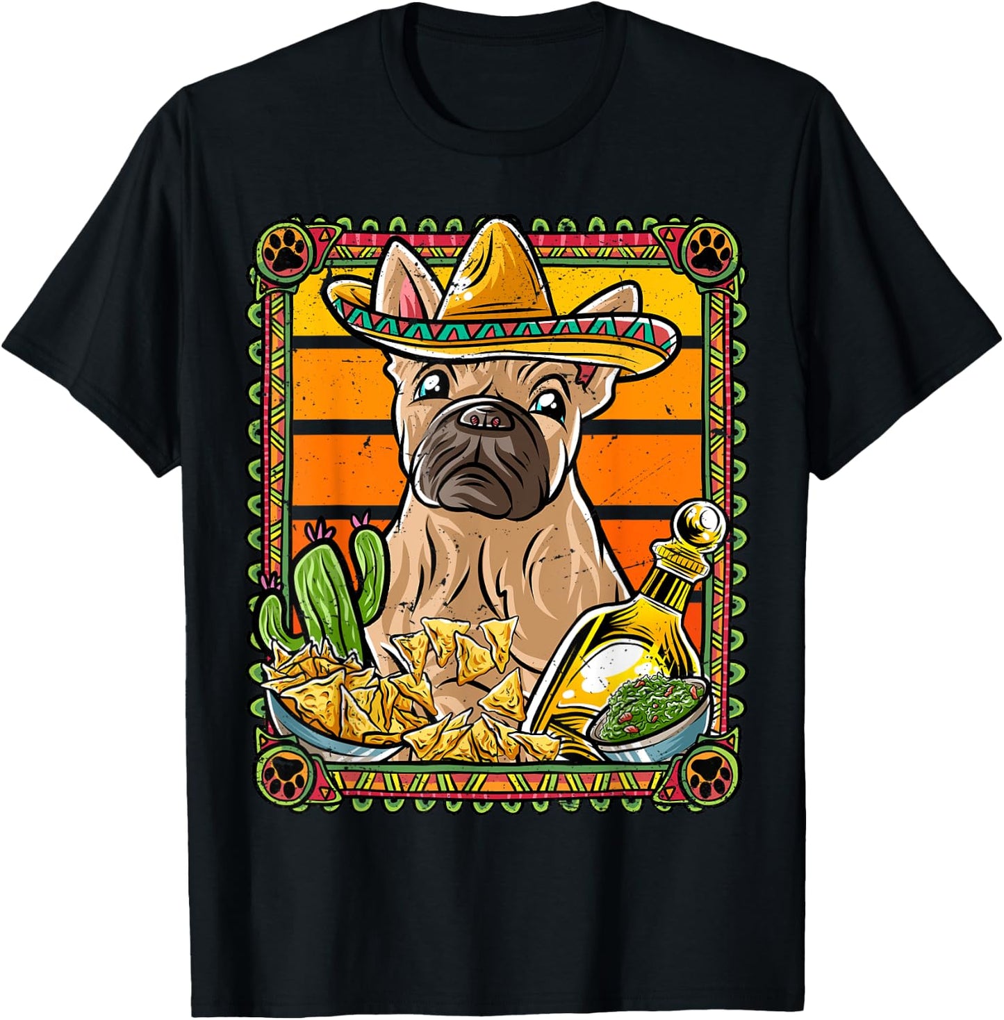 French Bulldog Cinco De Mayo Mexican Sombrero Frenchie Dog T-Shirt - T-Shirt | Black