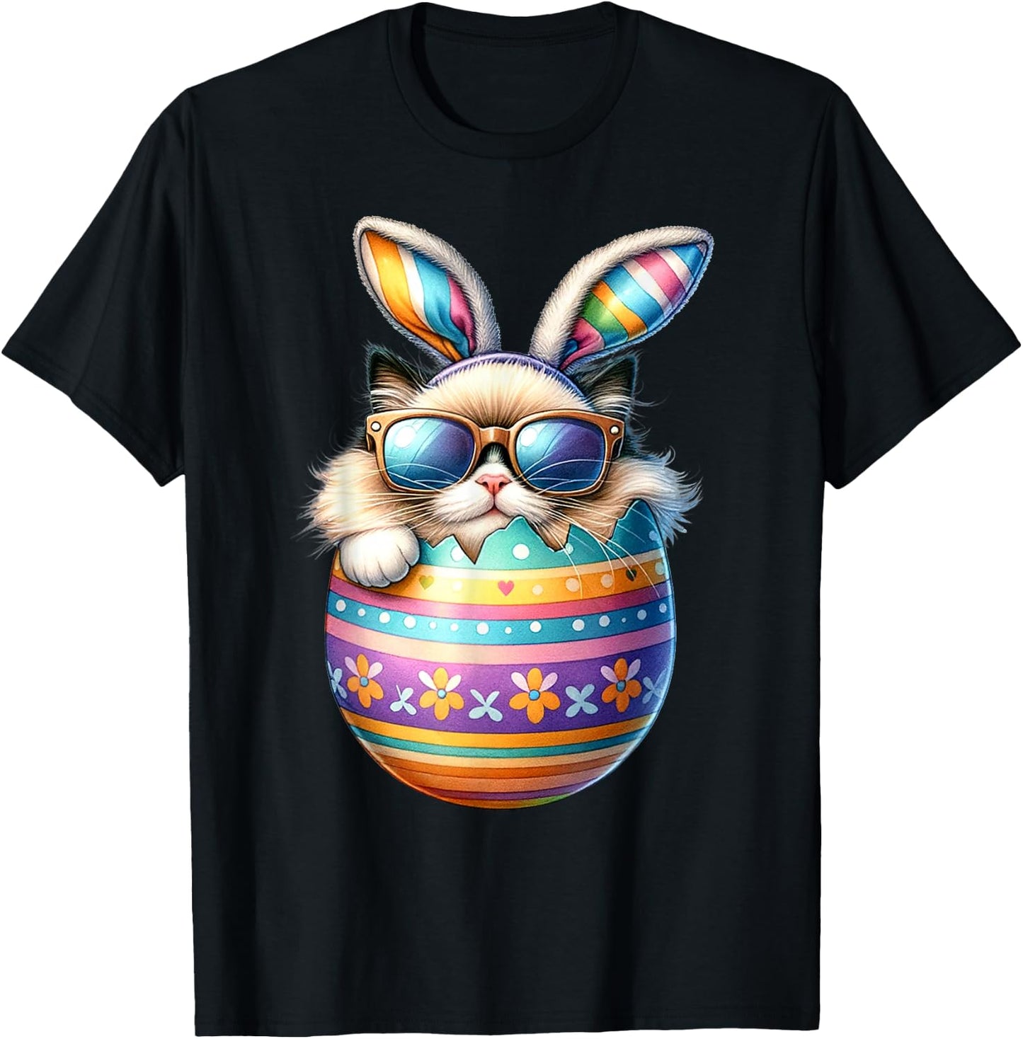 Ragdoll Cat Lover Easter Egg Happy Easter Bunny Ears T-Shirt - T-Shirt | Black
