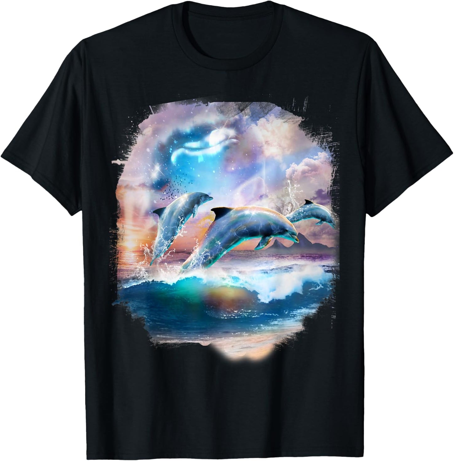 Dolphin Family, Dolphins in Clouds at Beach T-Shirt - T-Shirt | Black