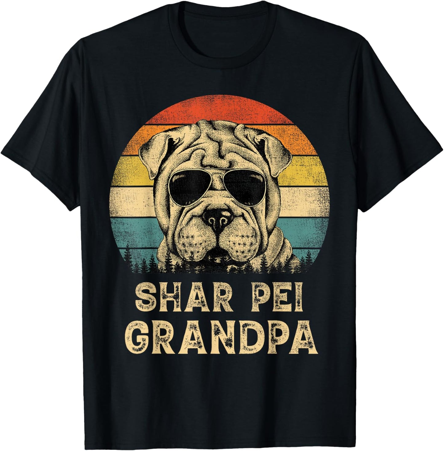 Vintage Shar Pei Grandpa Dog Lovers Father's Day T-Shirt - T-Shirt | Black