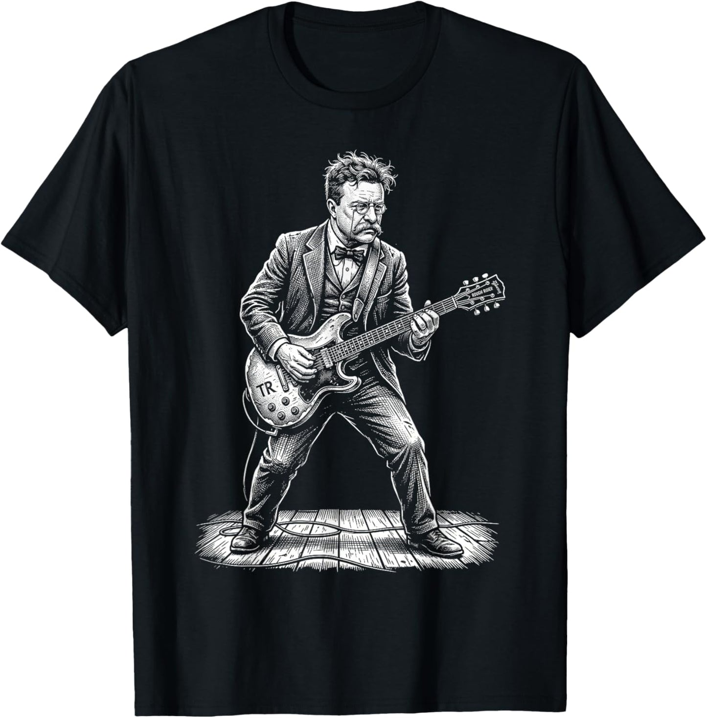 Theodore Roosevelt Rockstar President Electric Guitar Art T-Shirt - T-Shirt | Black