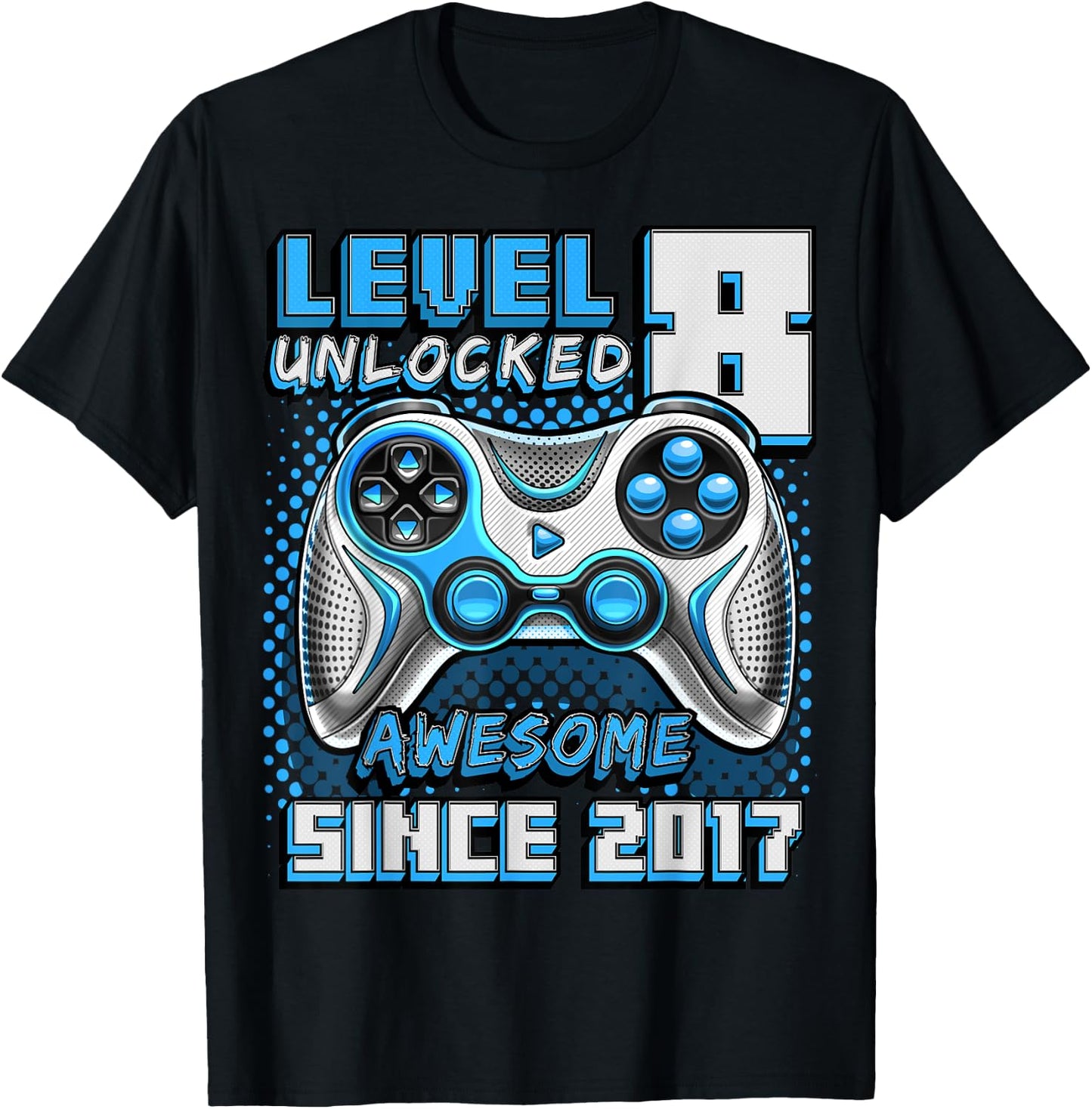 8th Birthday Boy Level 8 Gamer 8 Year Video Game Party T-Shirt - T-Shirt | Black
