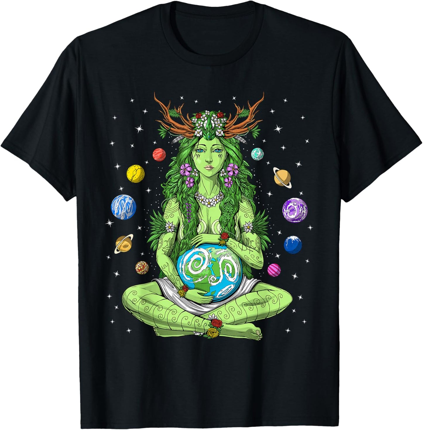 Gaia Greek Goddess Pagan Mother Earth Hippie Nature Witchy T-Shirt - T-Shirt | Black
