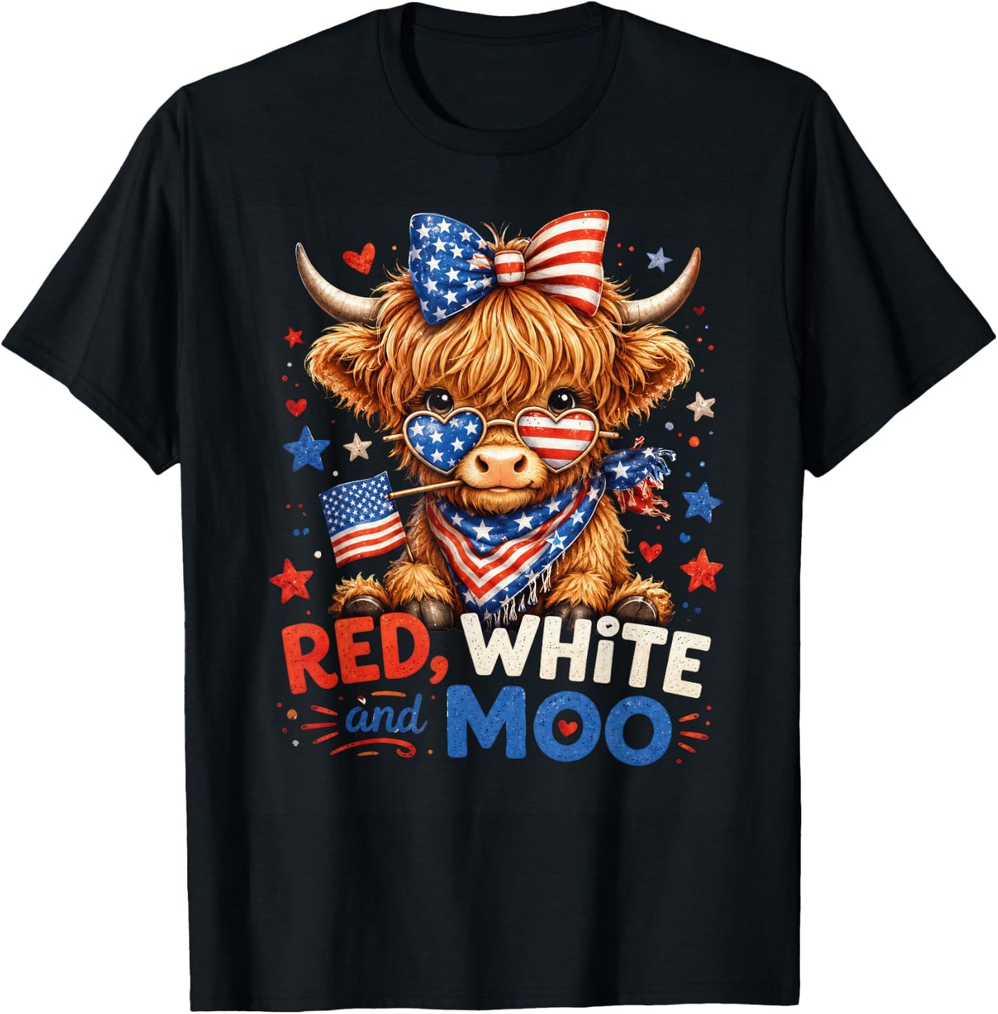 Red White and Moo Cow Shirt 4th of July 250 Years Patriotic T-Shirt - T-Shirt | Black