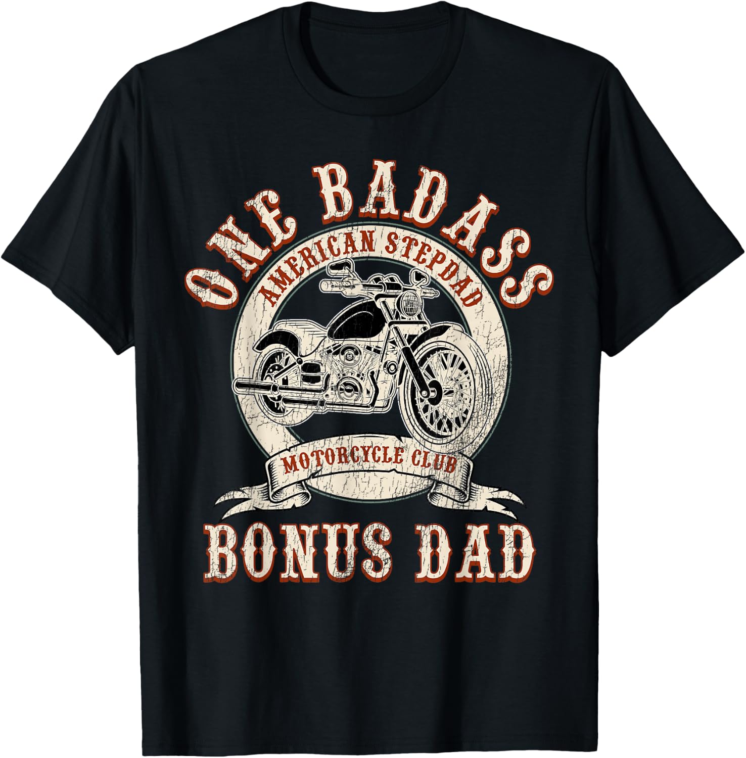 Father's Day Stepdad One Badass Bonus Dad Gift Motorcycle T-Shirt - T-Shirt | Black