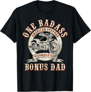 Father's Day Stepdad One Badass Bonus Dad Gift Motorcycle T-Shirt - T-Shirt | Black