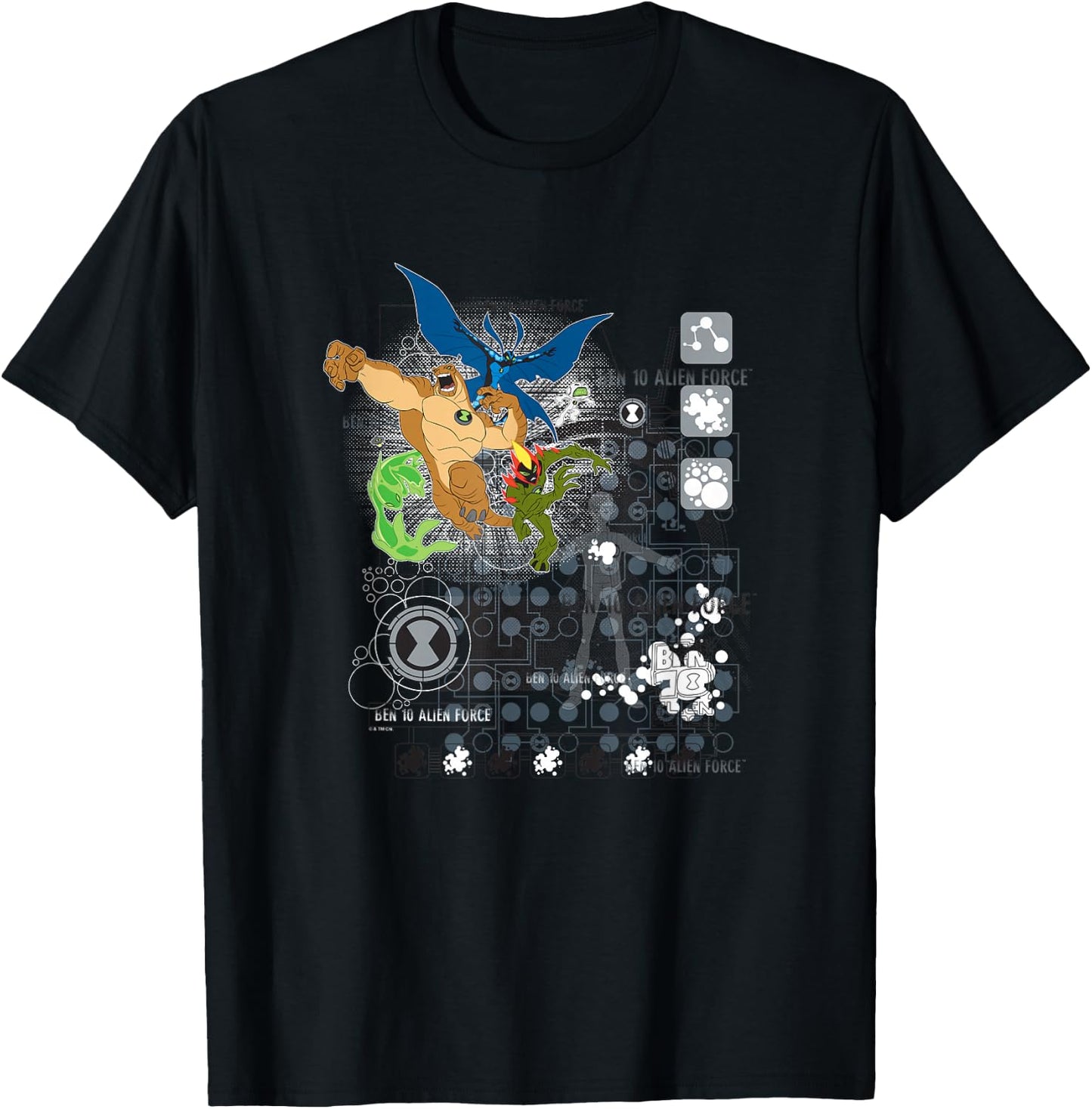 Ben 10: Alien Force Main Alien Heroes Vintage Shot T-Shirt - T-Shirt | Black