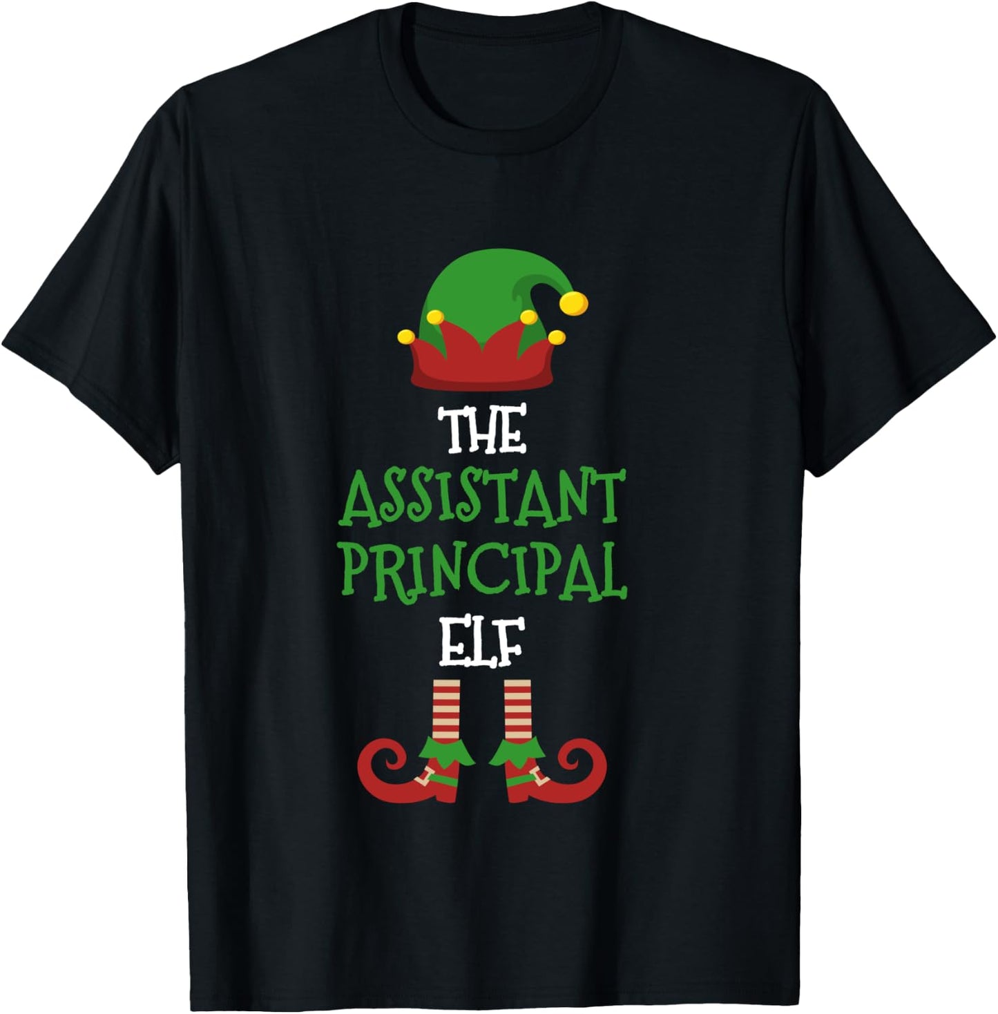 Assistant Principal Elf Matching Pajamas Christmas Teacher T-Shirt - T-Shirt | Black